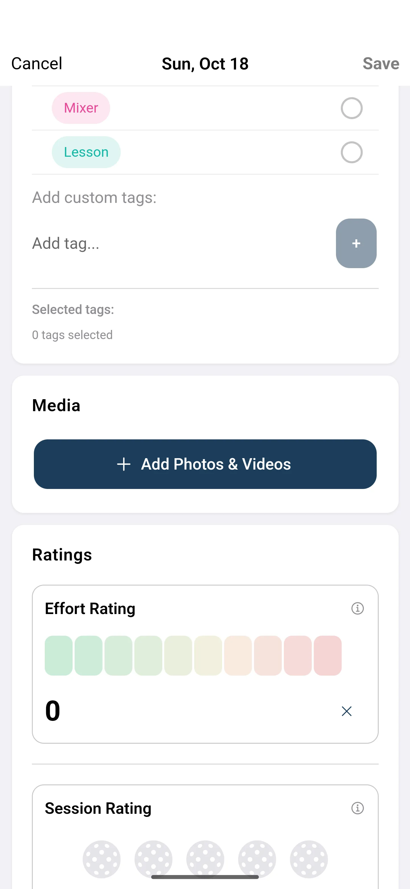 Media section of a journal entry on Android with the Add Photos & Videos button